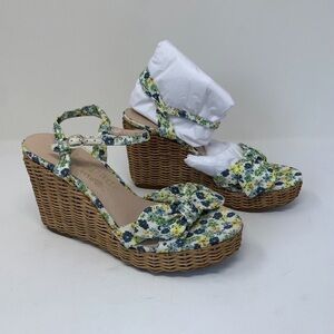 Kate Spade Patio K7131 Wedge Sandals Women's 7B Multi Canvas Floral Medley S0494